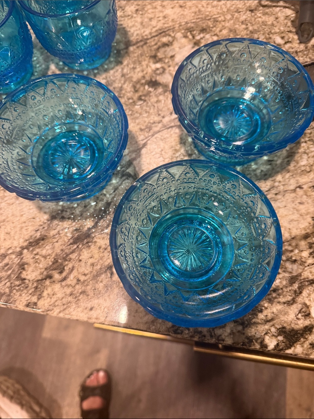 Kemple Wheaton bright blue turquoise Pressed Glass Dessert Bowls